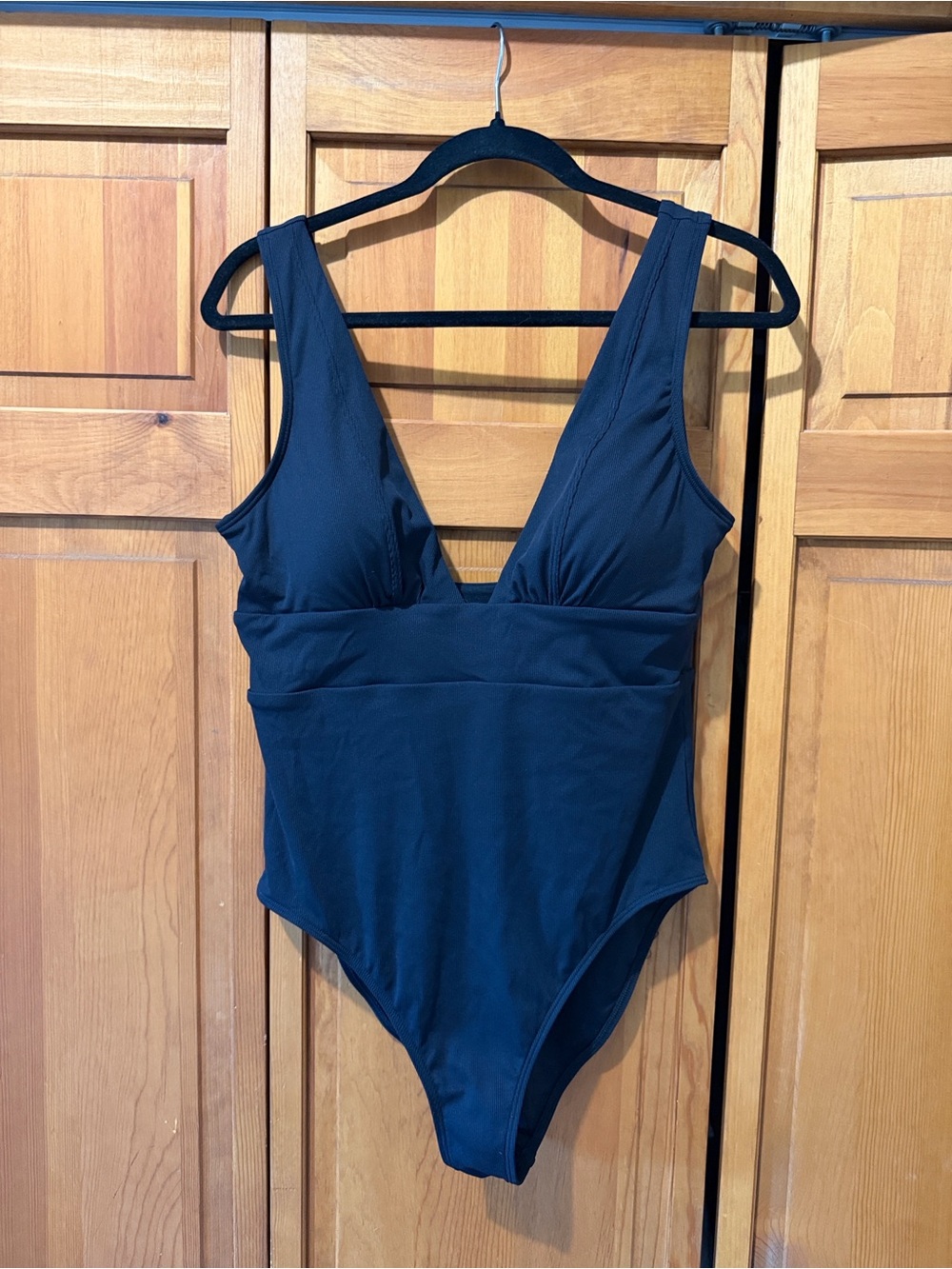 Quince Italian Plunge Ribbed One-Piece Swimsuit
